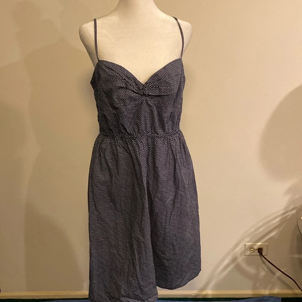 J Crew blue and white spaghetti strips summer dress with lining size 16.